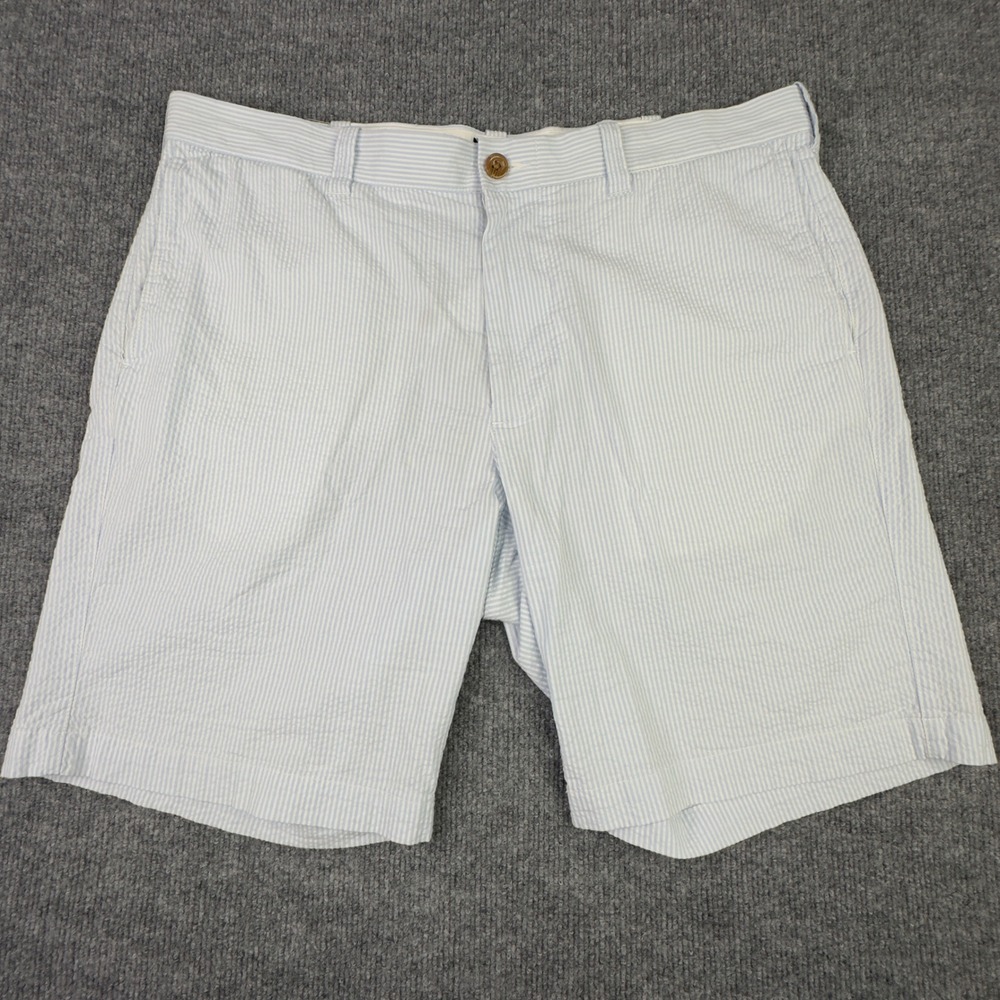 J.Crew Shorts 36 Blue White Seersucker Striped Chino Preppy Coastal Vacation